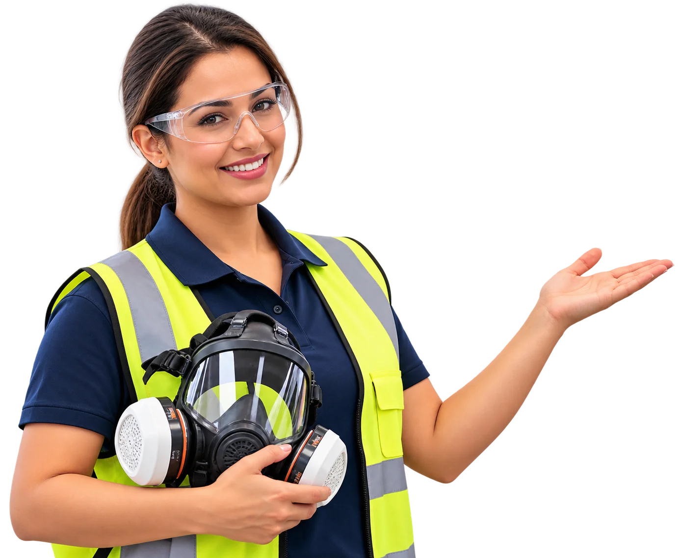 Smiling Safety Professional Presenting Respirator
